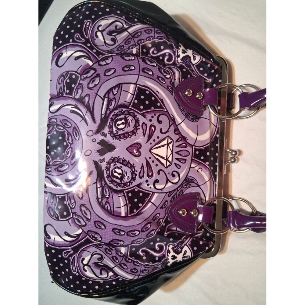 Y2K Purple Octopus Skull / Kraken Kisslock Frame Satchel Handbag - Picture 4 of 15